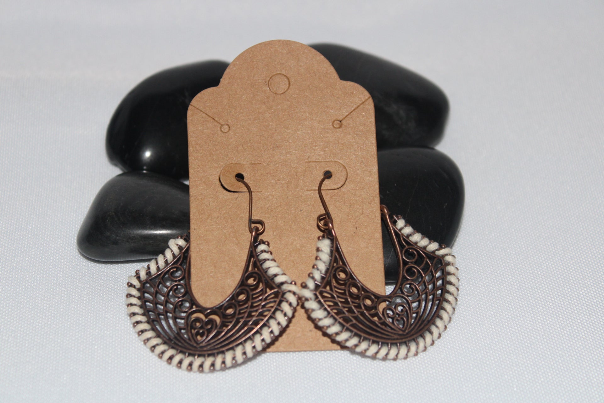 Brown with white earrings