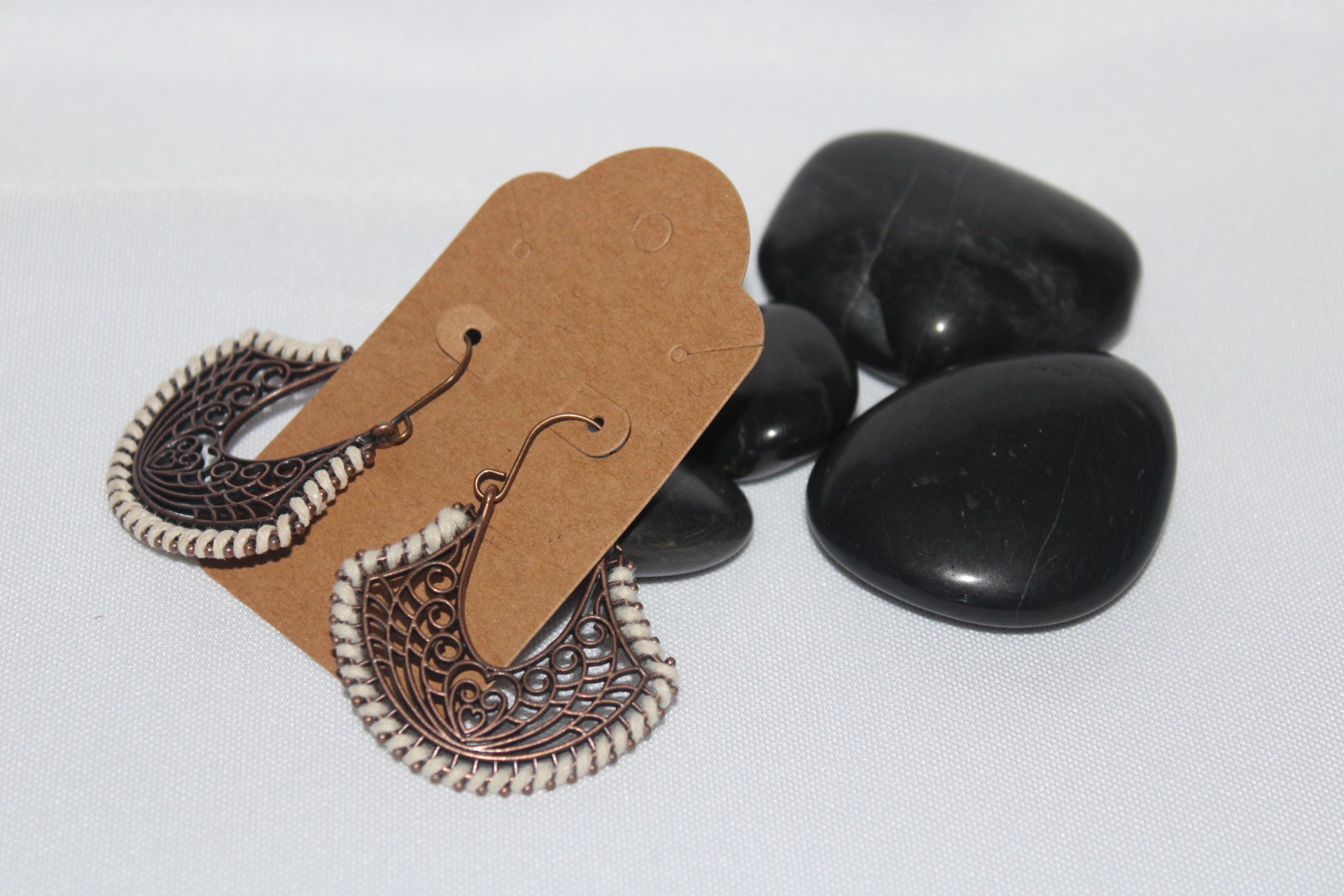 Brown with white earrings