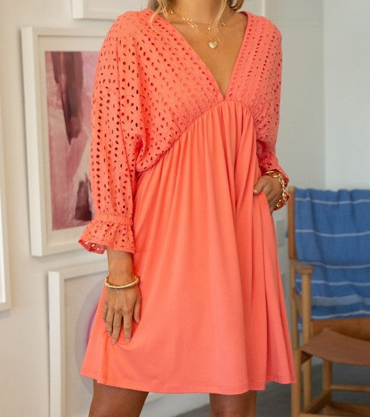 Eyelet contrast dress