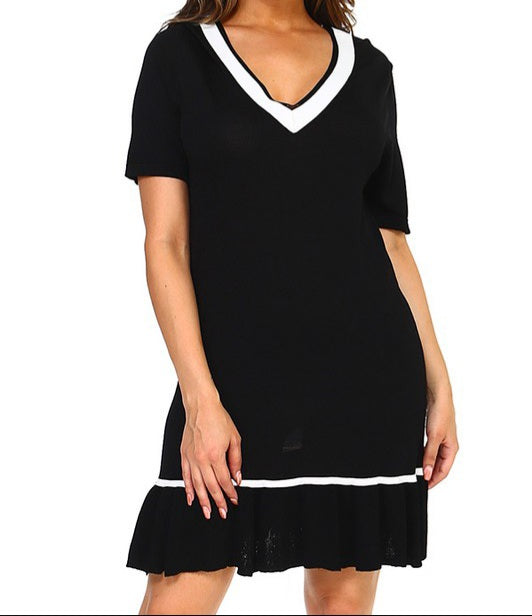 V Neck Black Dress