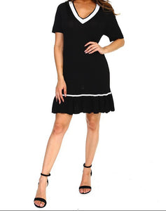 V Neck Black Dress