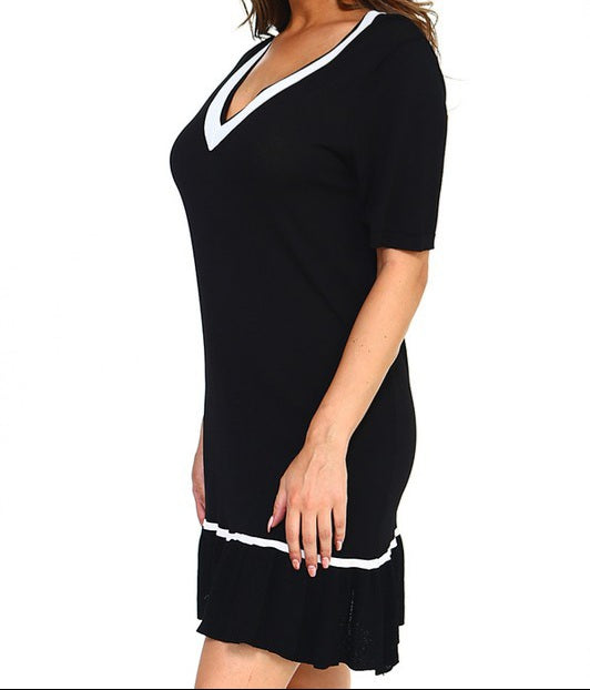 V Neck Black Dress