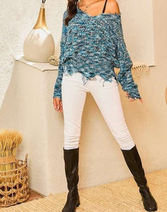 Multi colored frayed sweater