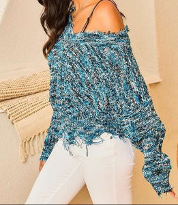 Multi colored frayed sweater