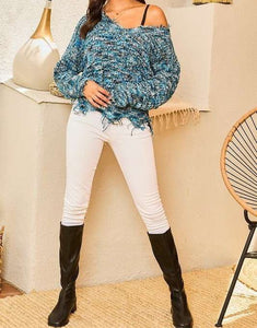 Multi colored frayed sweater