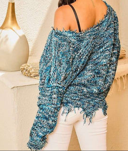 Multi colored frayed sweater
